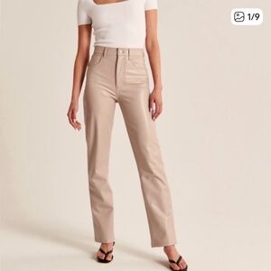 Abercrombie & Fitch The 90s Straight Ultra High Rise Vegan Leather Beige 4 Long